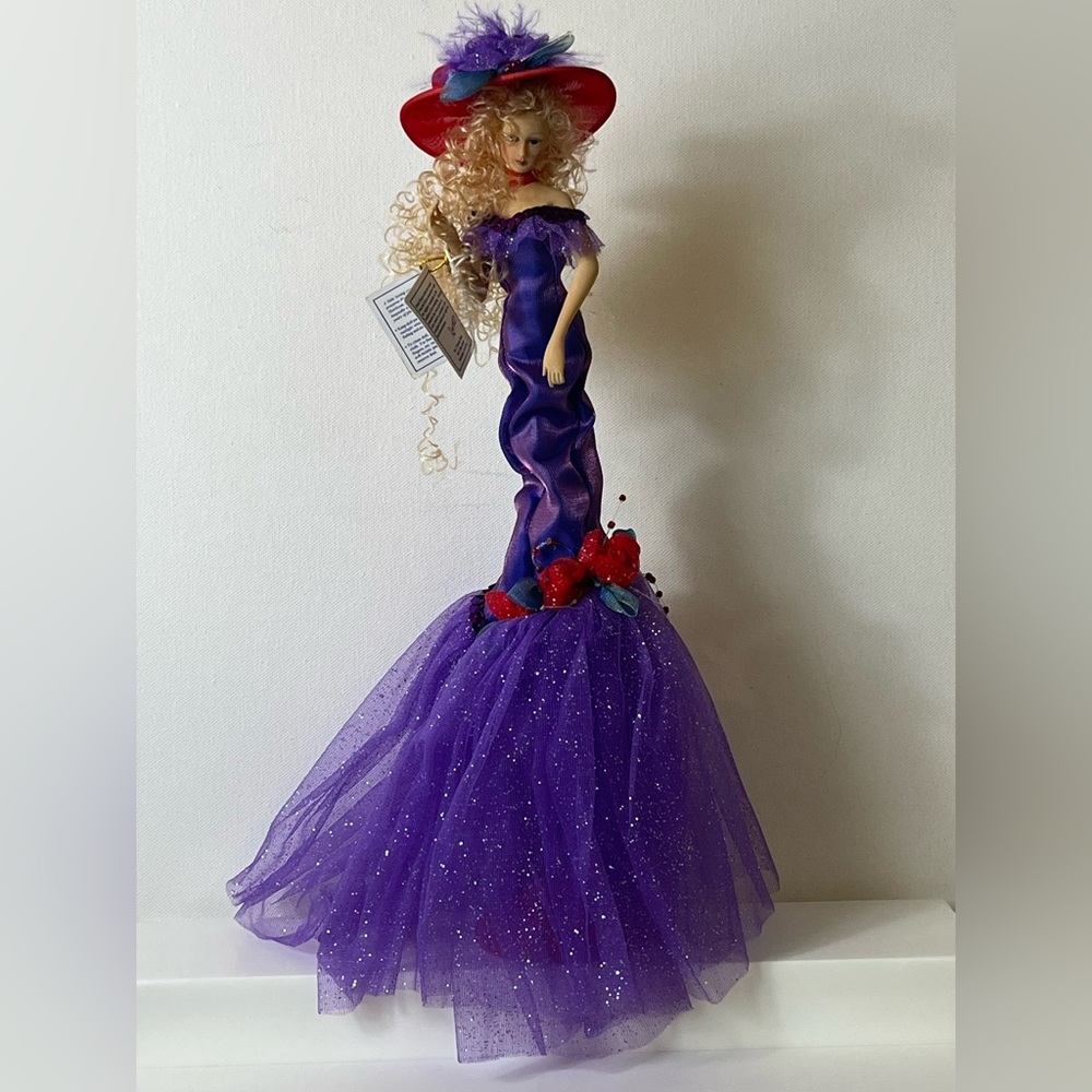 Duck House Heirloom Doll Red Hat Blonde Curly Hair 14” Tall Collectable